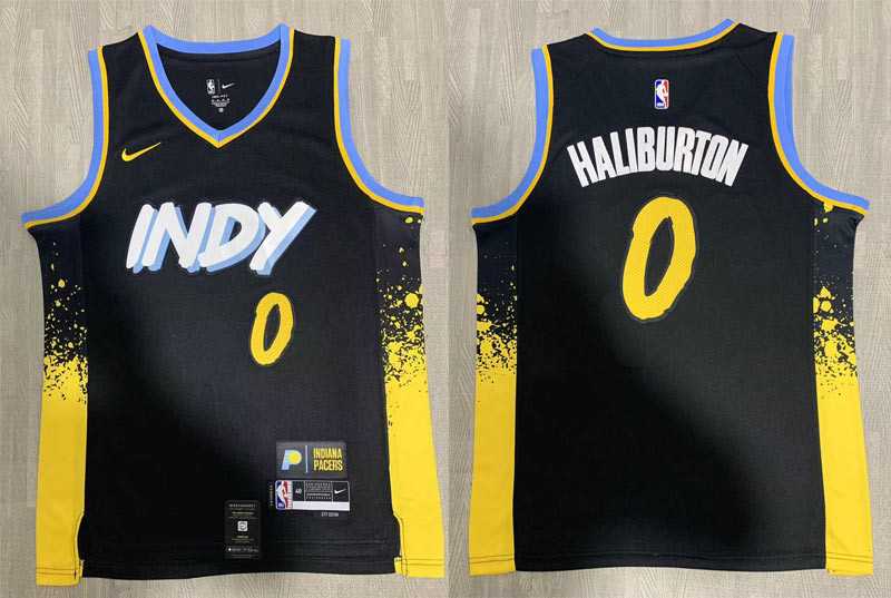 Indiana 0 DTyrese Haliburton Black Nike 2023-24 City Edition Swingman Jersey->atlanta hawks->NBA Jersey